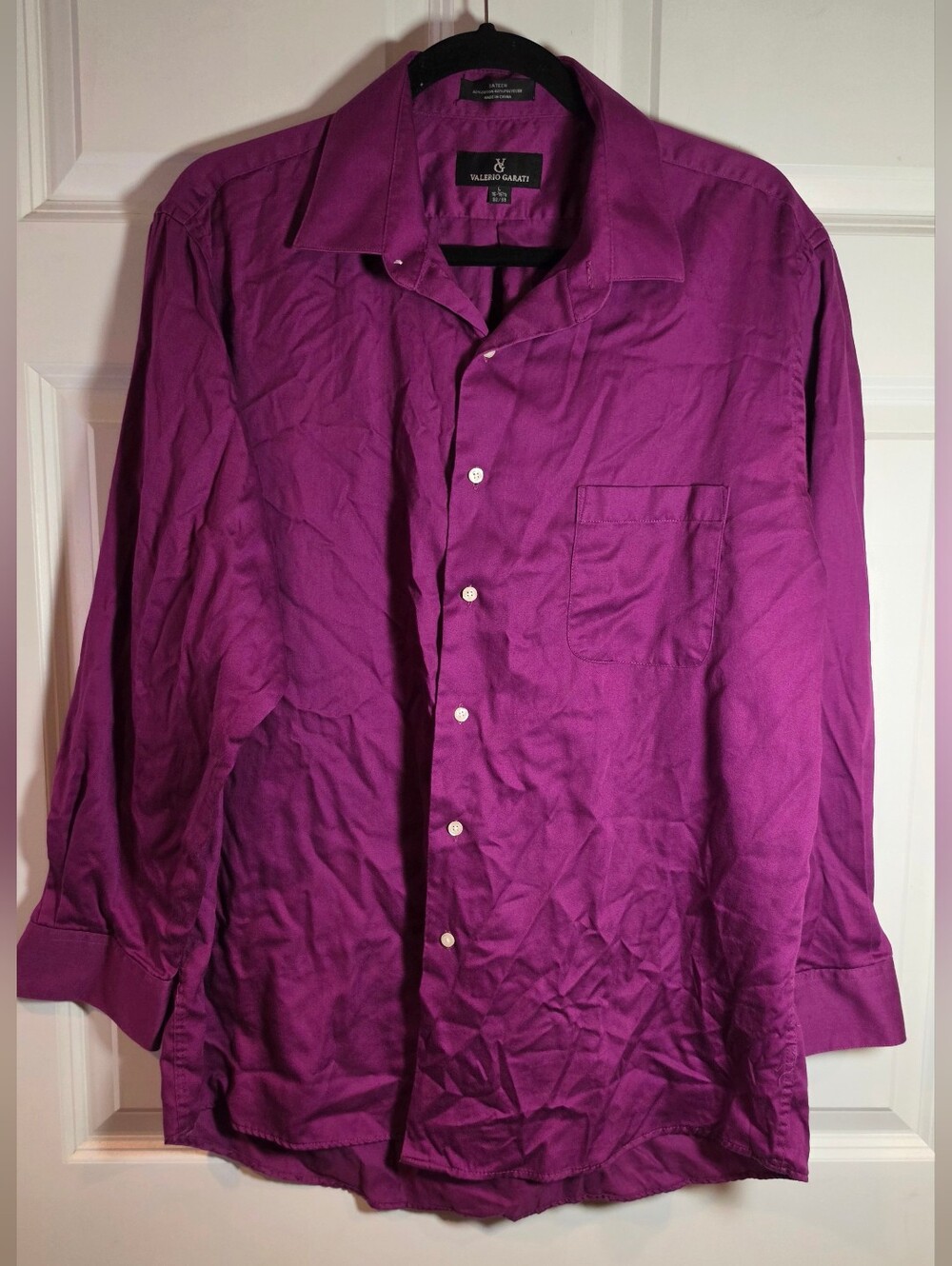Valerio Garati Sateen Men's Magenta Dress Shirt Button Front L 16-16 1/2